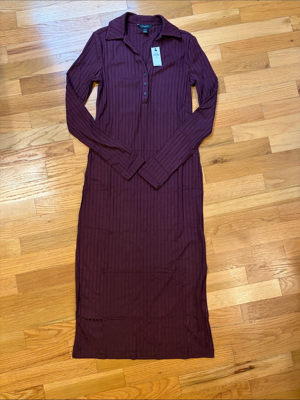 Banana Republic Long Sleeve Ribbed Polo Midi Dress - Burgundy